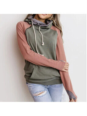 Ampersand Avenue DoubleHood Sweatshirt Size Large Pink Gray Athleisure Comfy